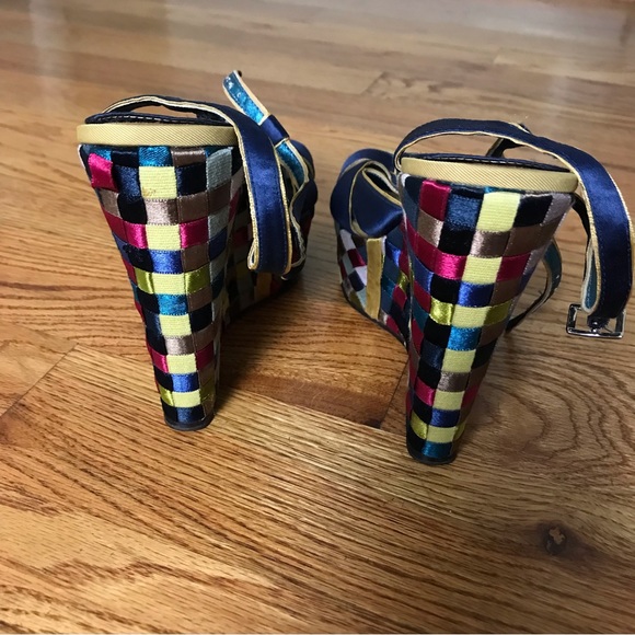 Joey O Blue Ribbon Detail Wedge Sandals - Picture 4 of 7